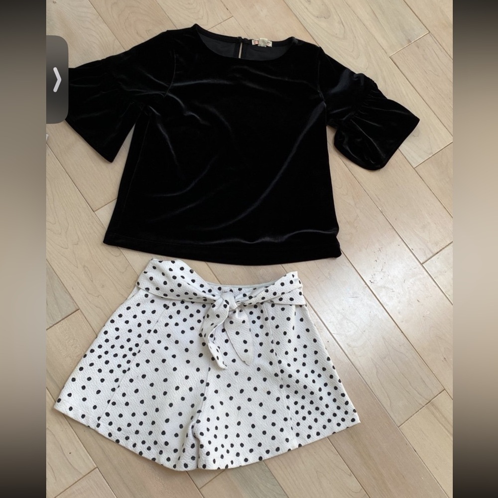 Polka Dot Tie-Waist girls crewcuts top Zara skirt skort White/Black